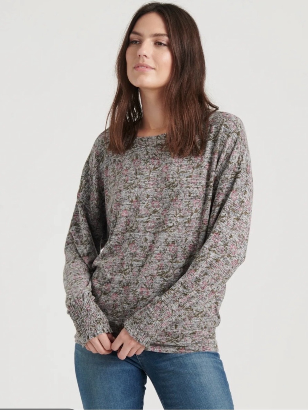 Lucky Brand Women's Floral Cloud Jersey Smocking Top Size M